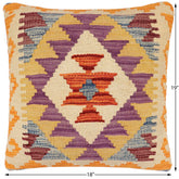 handmade Traditional Pillow Rust Blue Hand-Woven SQUARE 100% WOOL  Hand woven turkish pillow  2 x 2